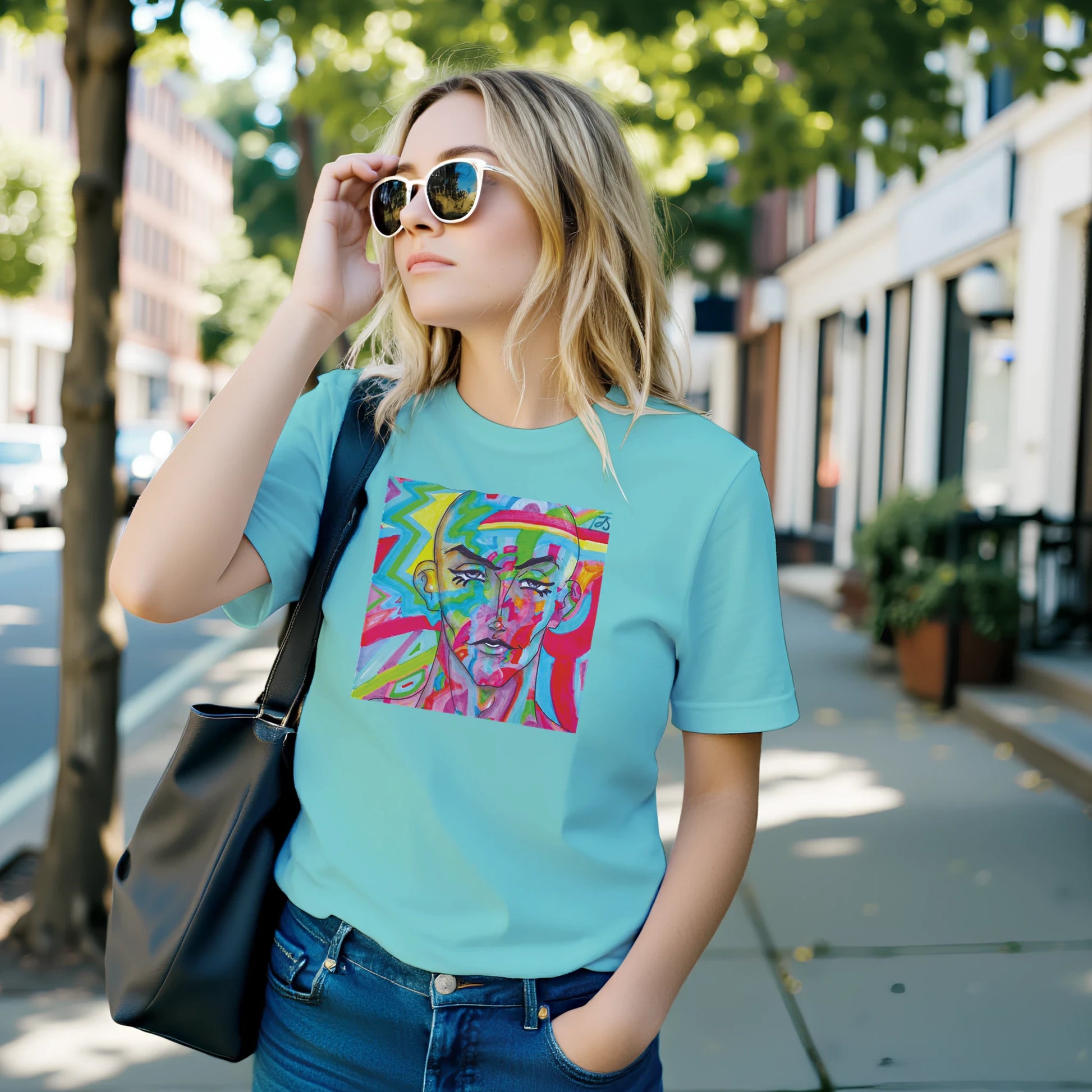 A woman wearing our 'Be You' shirt in a stunning mint color!