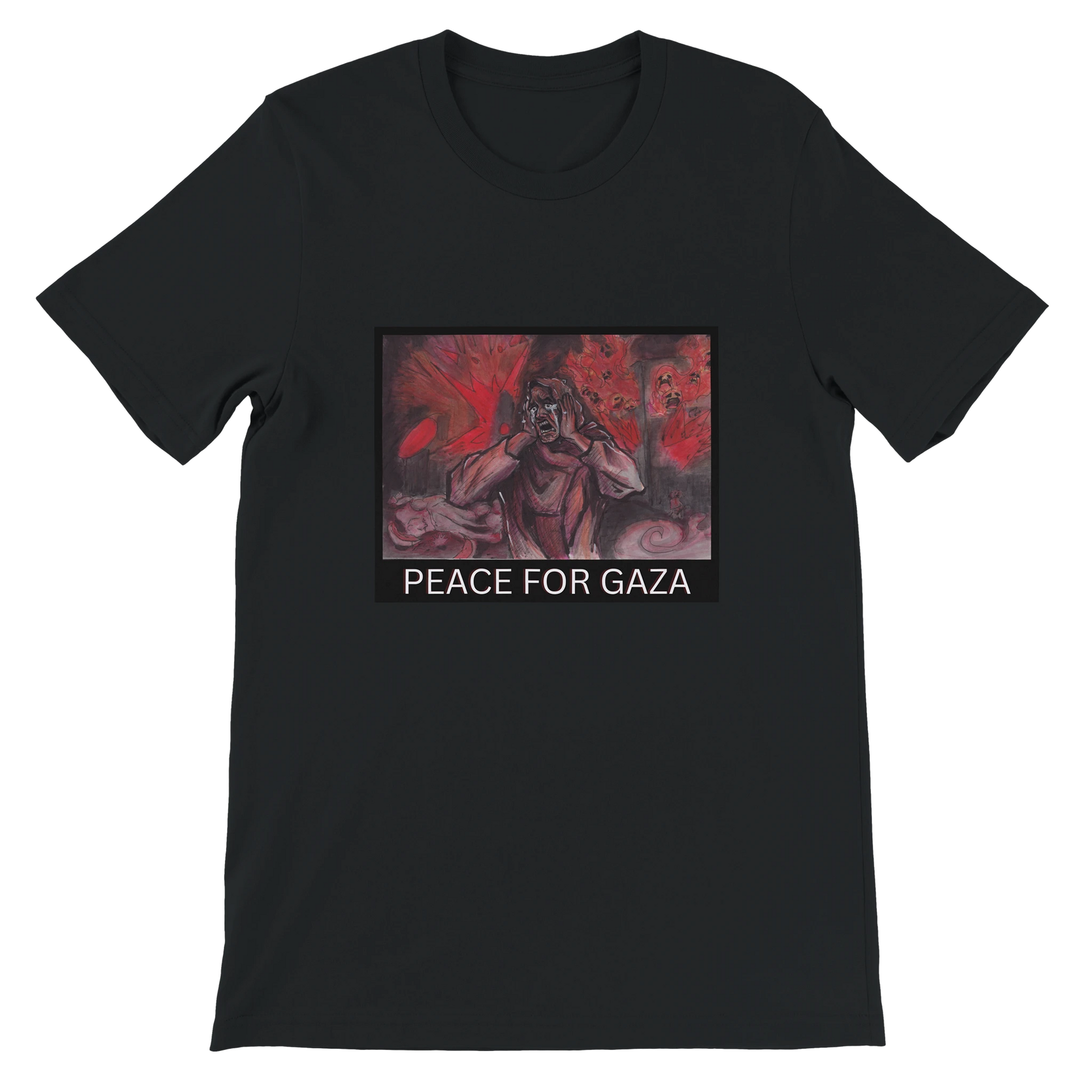 A transparent look at our Peace for Gaza shirt in stunning black color!